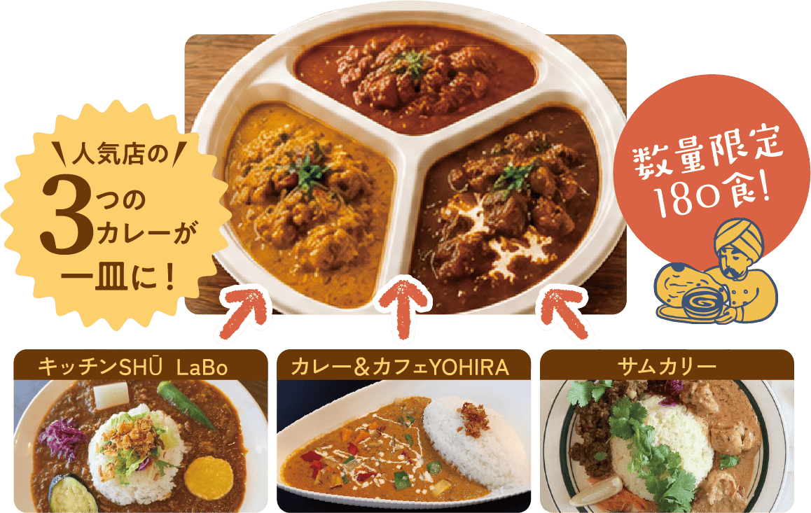 人気店の3つのカレーが一皿に!